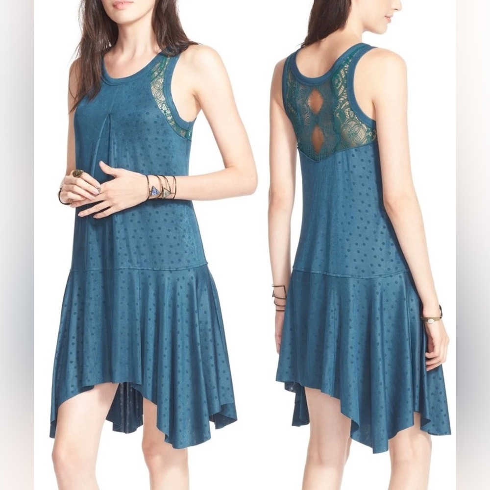 Free People OB419051 Make it Count Jade Green Dotted Lace Jersey Swing Dress
